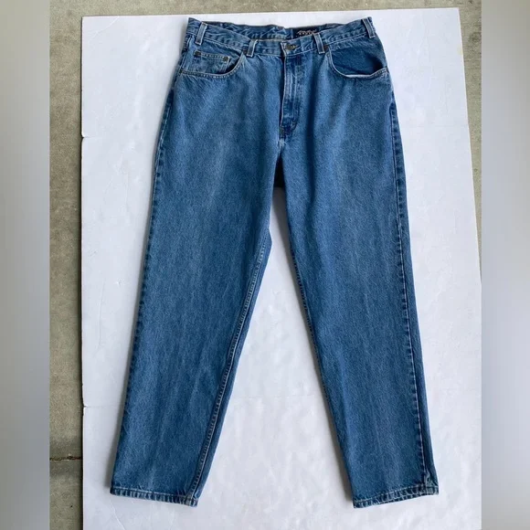 Eddie Bauer Mens blue Denim loose fit 100% cotton jeans made in USA size 38X32 - Picture 2 of 10